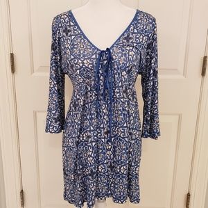 Blue Flutter Sleeve Top with Empire Waist M
